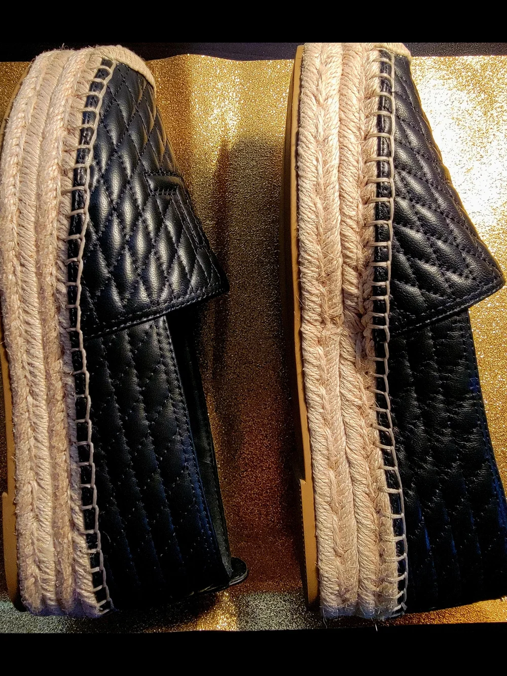Karl Lagerfeld Paris Quilted Black Leather Espadrilles NWOT [Size 6.5]